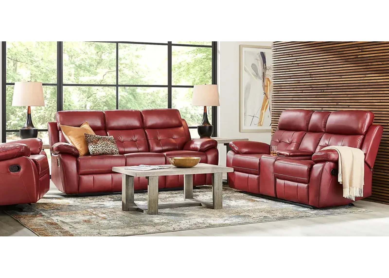 Antonin Red Leather 3 Pc Reclining Living Room