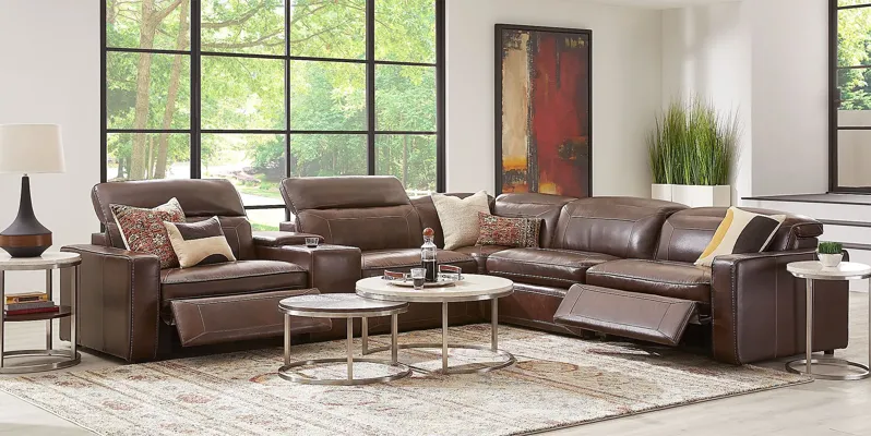 Terralinia Brown Leather 9 Pc Dual Power Reclining Sectional Living Room