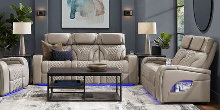 Horizon Ridge Beige Leather 5 Pc Living Room with Triple Power Reclining Sofa