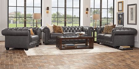 Winchester Way Gray Leather 3 Pc Living Room