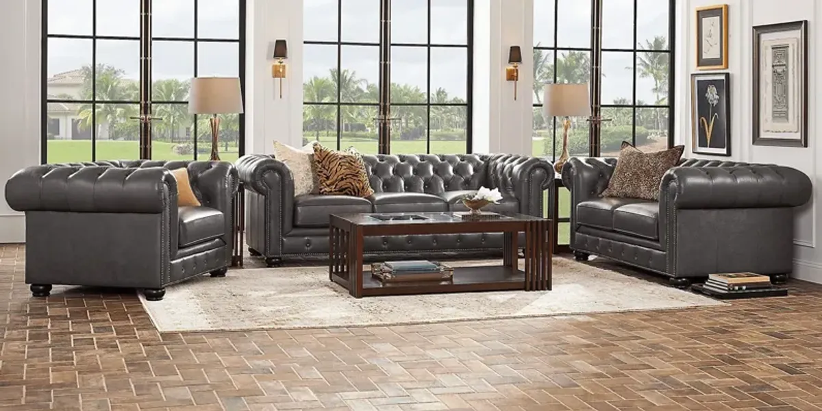 Winchester Way Gray Leather 3 Pc Living Room