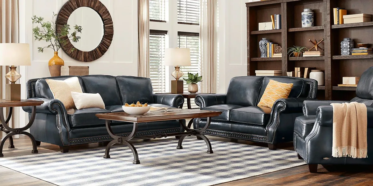 Calvano Blue Leather 5 Pc Living Room