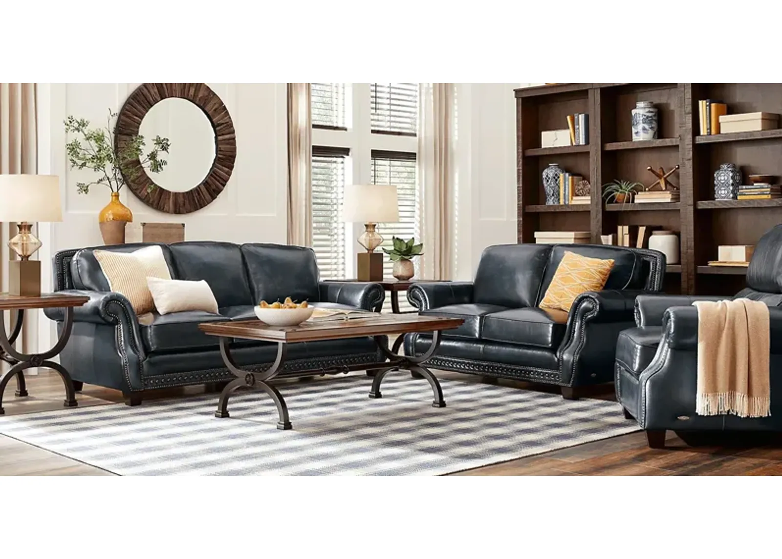 Calvano Blue Leather 5 Pc Living Room