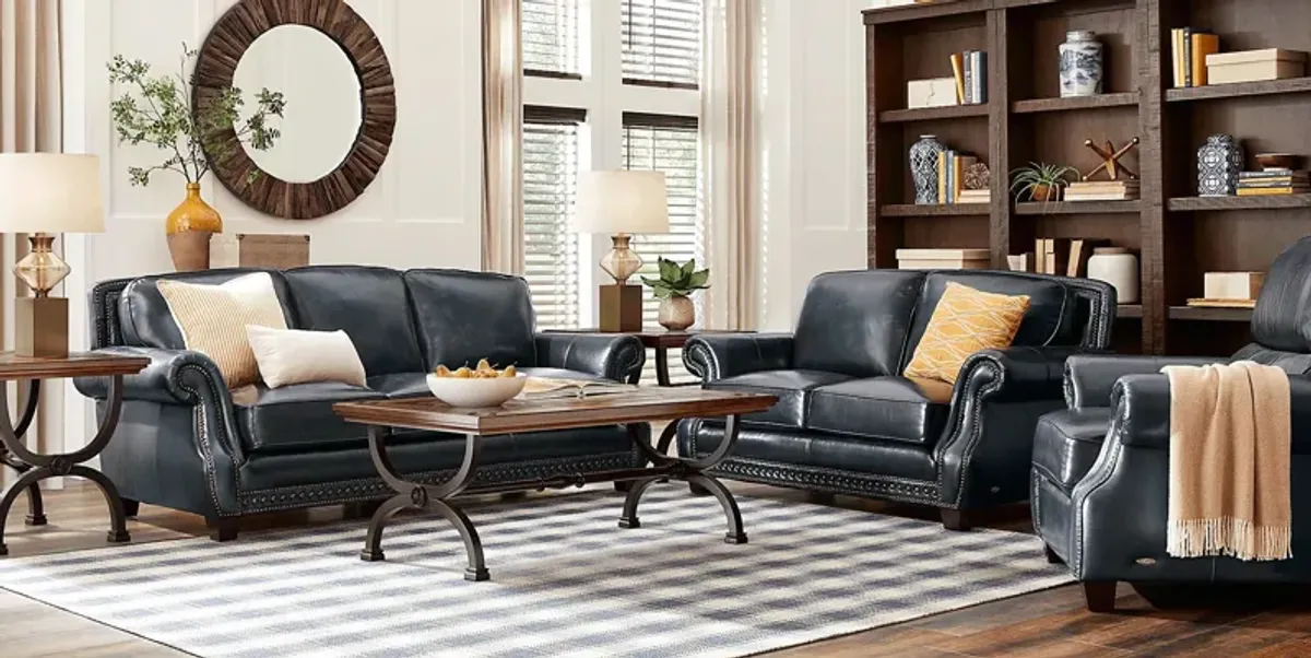 Calvano Blue Leather 5 Pc Living Room