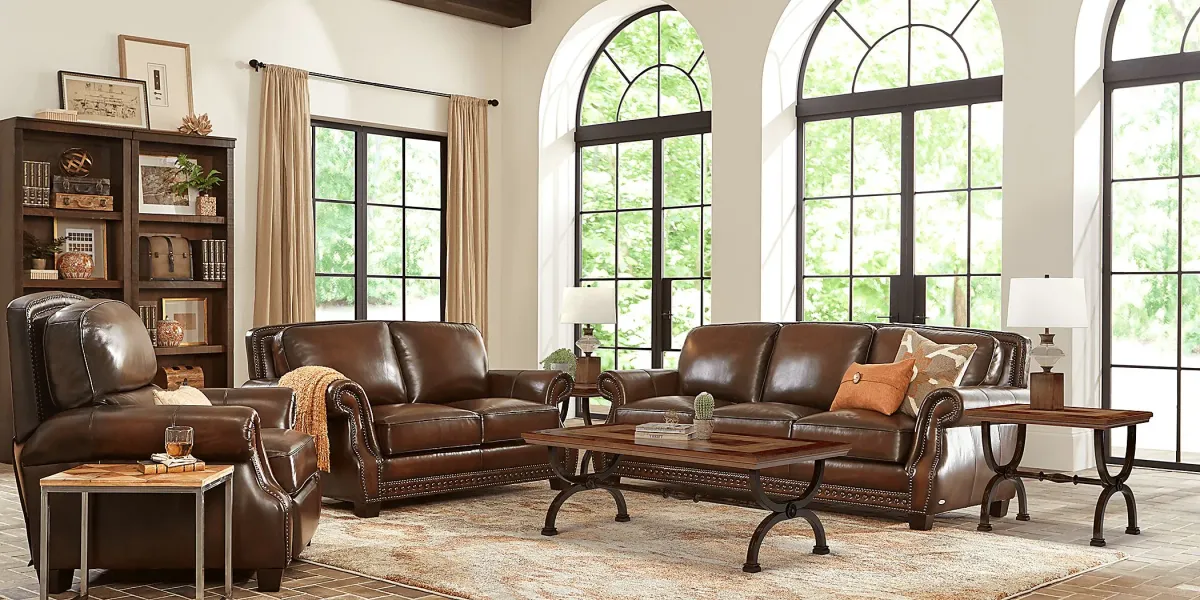 Calvano Brown Leather 5 Pc Living Room