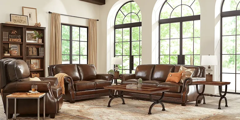 Calvano Brown Leather 5 Pc Living Room