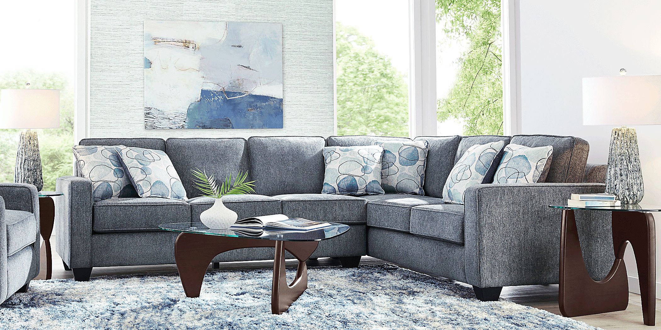 Alanis Bay Blue 6 Pc Sectional Living Room
