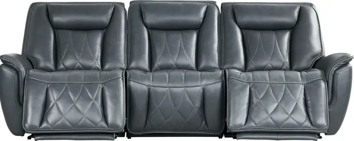 Dalton Blue Leather 3 Pc Triple Power Reclining Sectional
