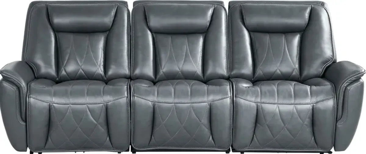 Dalton Blue Leather 3 Pc Triple Power Reclining Sectional