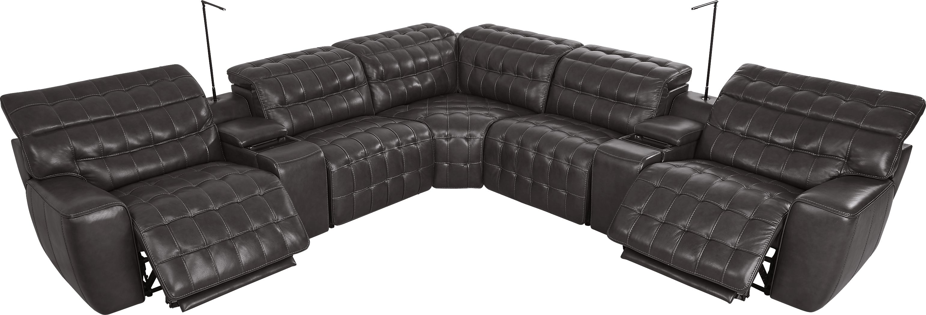 Maddox Manor Dark Gray Leather 7 Pc Dual Power Reclining Sectional