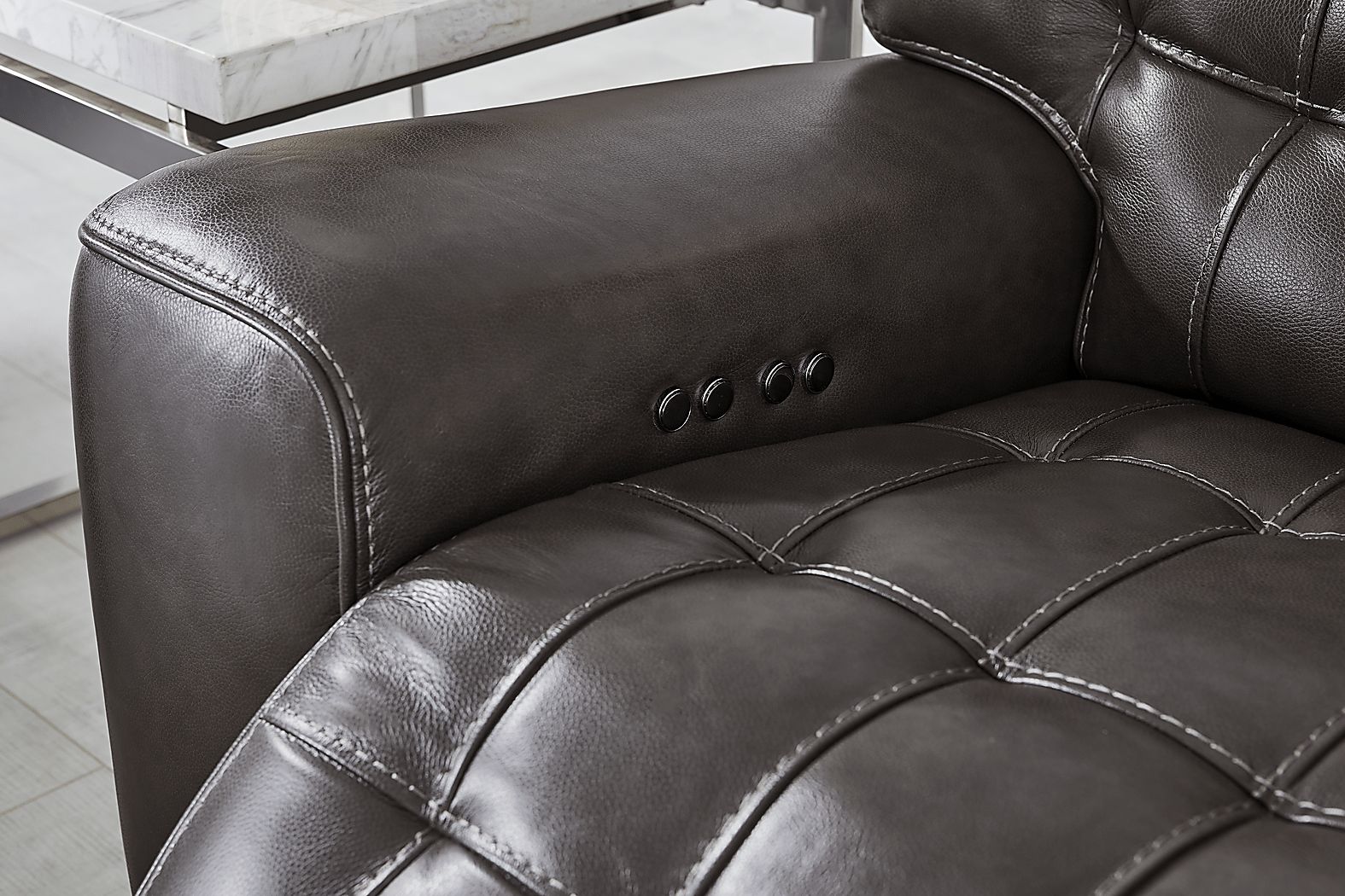 Maddox Manor Dark Gray Leather 7 Pc Dual Power Reclining Sectional