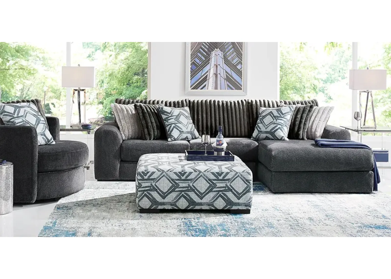 Moreau Street Black 5 Pc Sectional Living Room