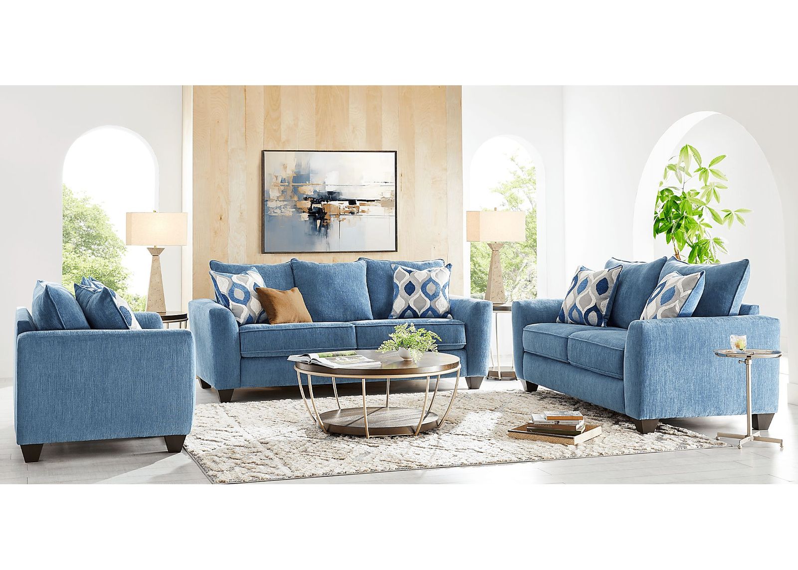 Dennin Heights Blue 7 Pc Living Room with Sleeper Sofa