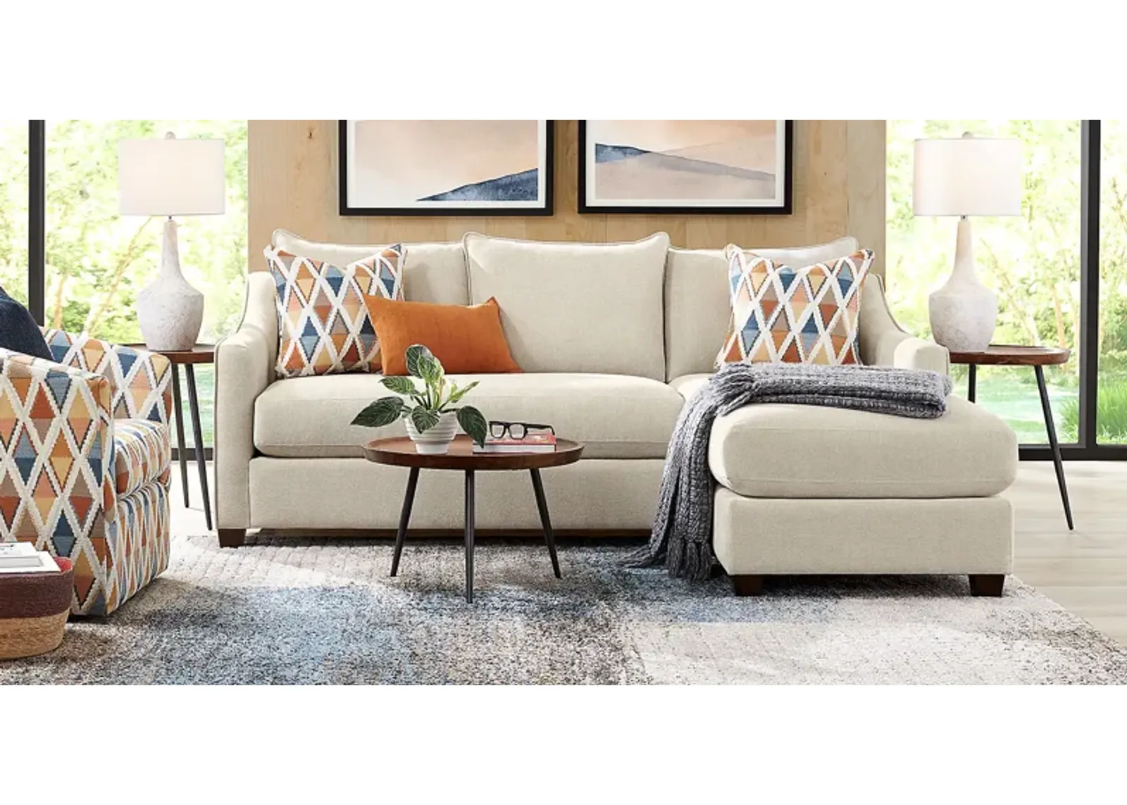 Soho Place Beige 5 Pc Living Room with Gel Foam Sleeper Chaise Sofa