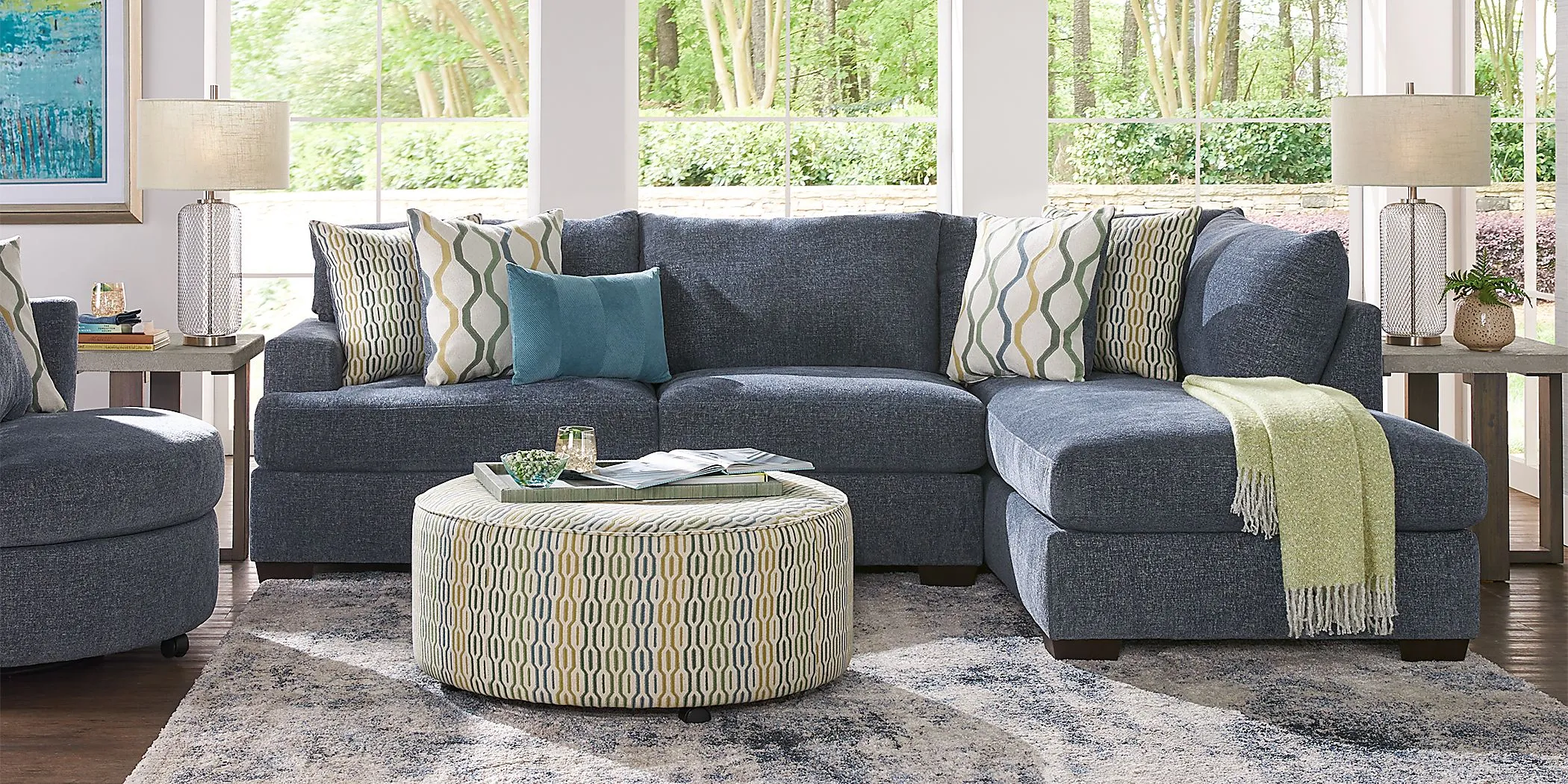 Briar Street Blue Chenille 5 Pc Sectional Living Room