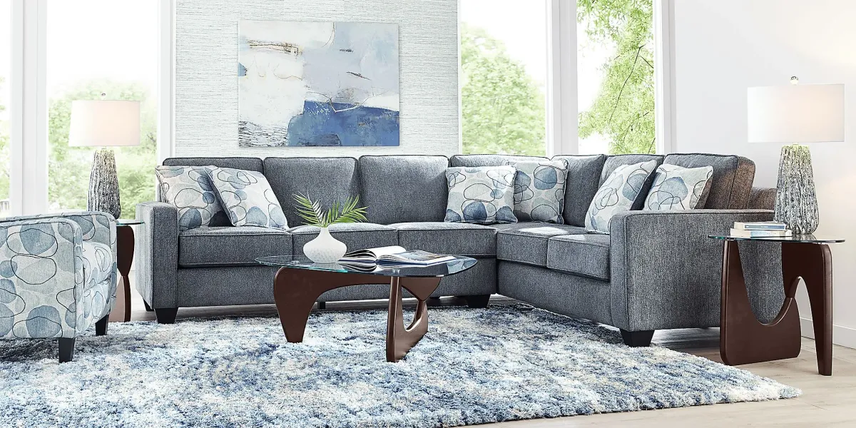 Alanis Bay Blue 6 Pc Sleeper Sectional Living Room