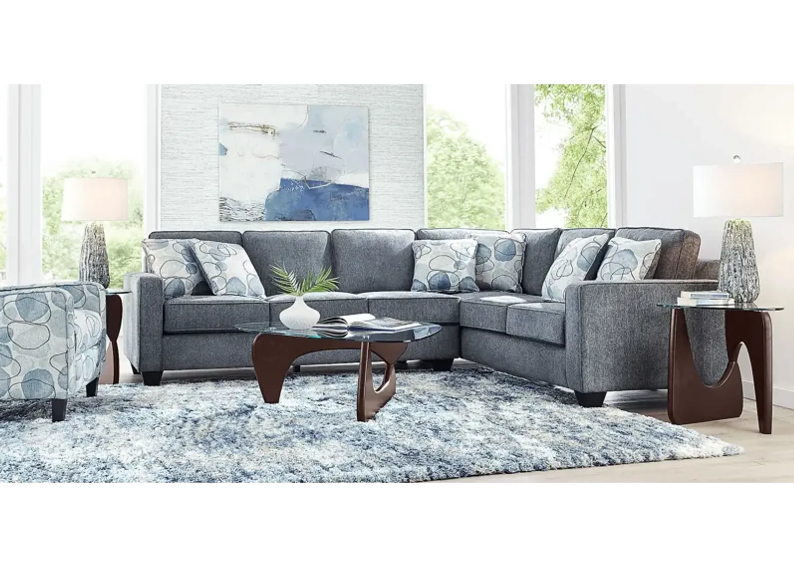 Alanis Bay Blue 6 Pc Sleeper Sectional Living Room