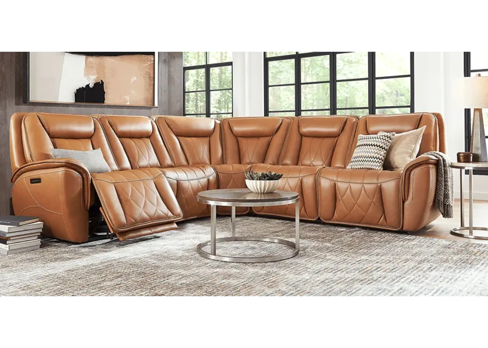 Dalton Brown Leather 8 Pc Triple Power Reclining Sectional Living Room