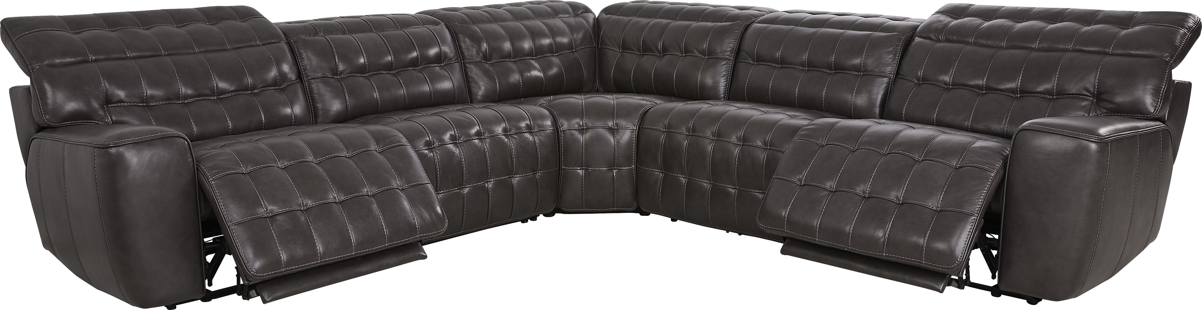 Maddox Manor Dark Gray Leather 8 Pc Dual Power Reclining Sectional