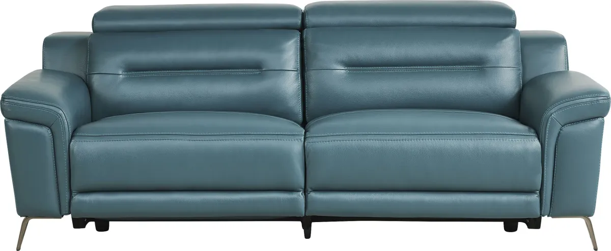 Castella Teal Leather 5 Pc Dual Power Reclining Living Room