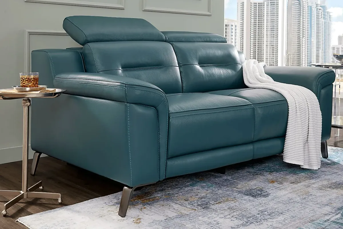Castella Teal Leather 5 Pc Dual Power Reclining Living Room
