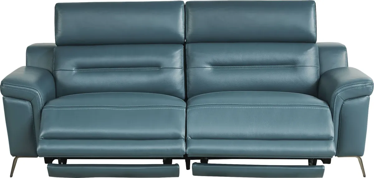 Castella Teal Leather 5 Pc Dual Power Reclining Living Room