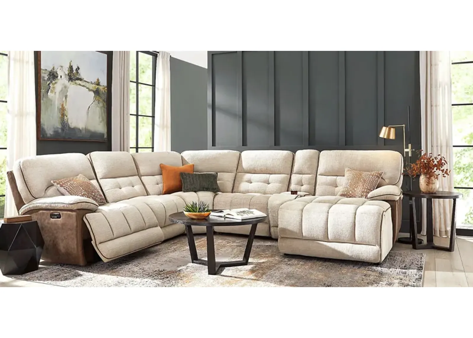 Bakersfield Beige 9 Pc Dual Power Reclining Sectional Living Room