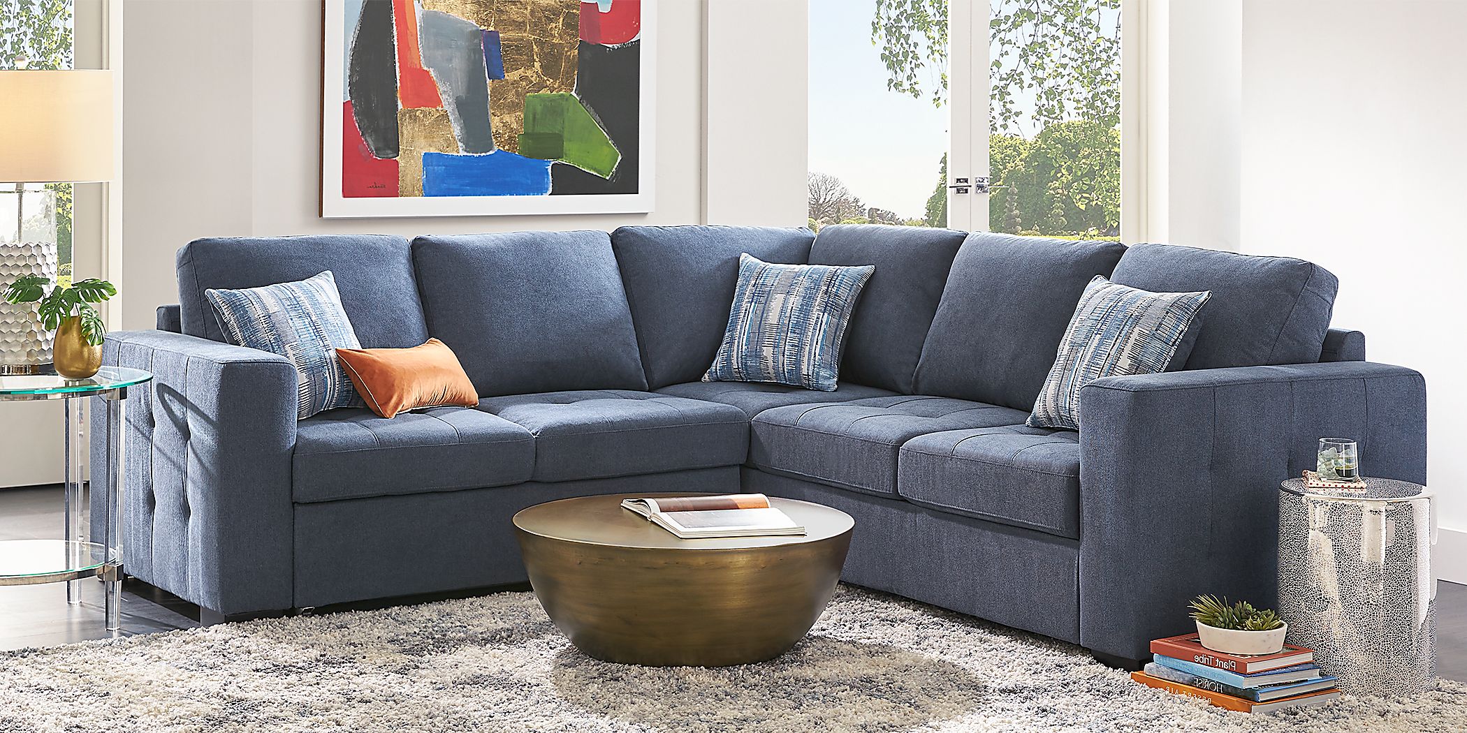 Kirkwell Blue 2 Pc Sleeper Sectional