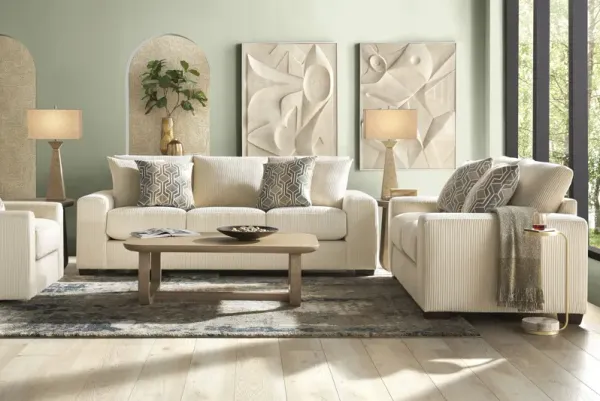 Cordelle Cream 7 Pc Living Room with Gel Foam Sleeper Sofa