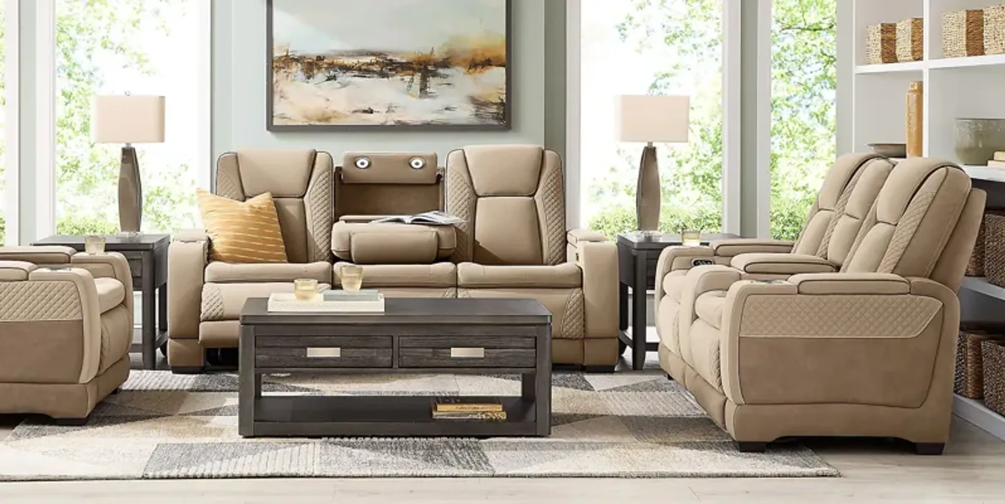 Donovan Park Beige 8 Pc Dual Power Reclining Living Room
