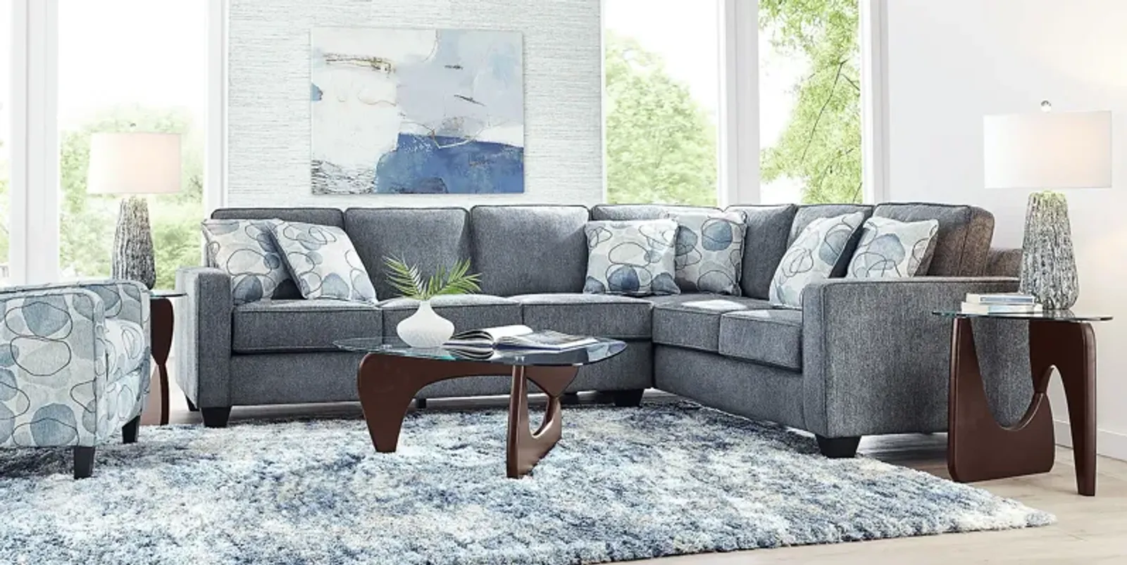 Alanis Bay Blue 6 Pc Gel Foam Sleeper Sectional Living Room