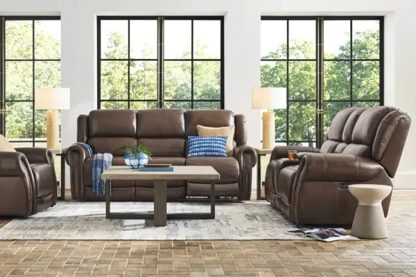 Churchill Brown 5 Pc Dual Power Reclining Leather Living Room