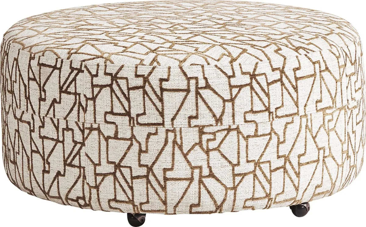 East Village Sandstone Chenille Round Cocktail Ottoman