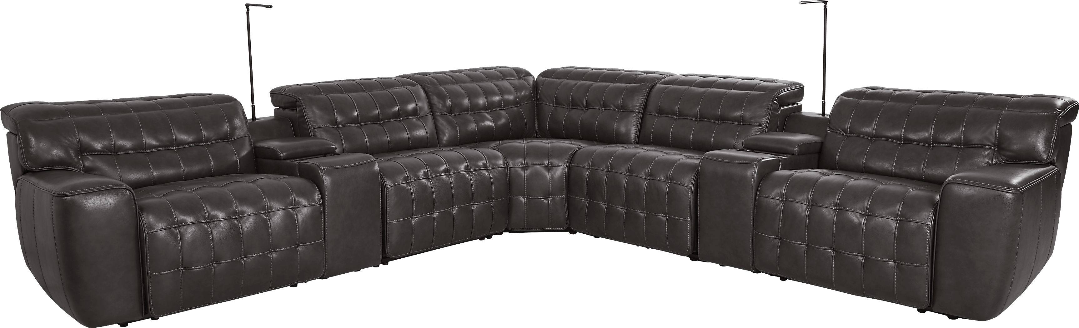 Maddox Manor Dark Gray Leather 10 Pc Dual Power Reclining Sectional Living Room