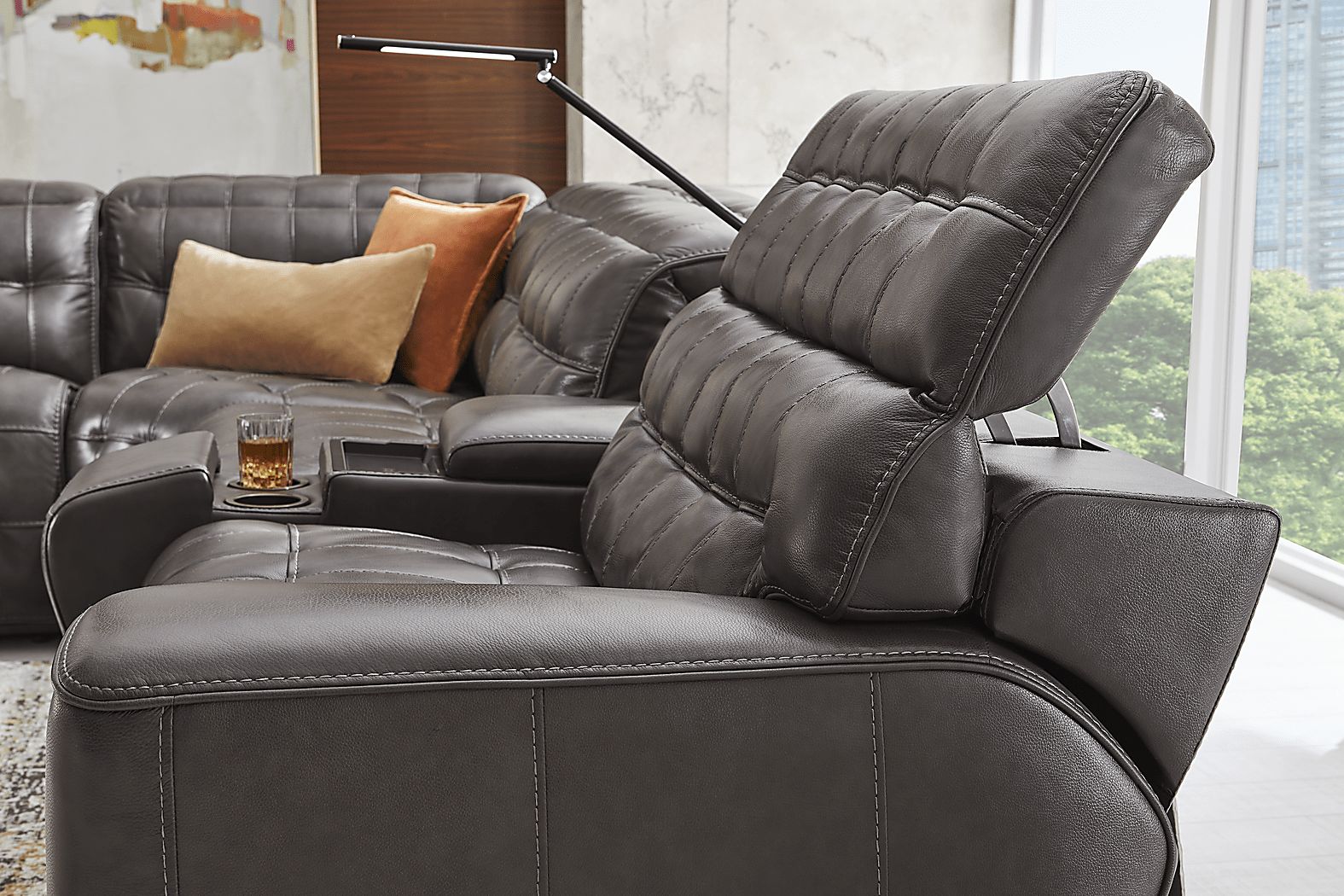 Maddox Manor Dark Gray Leather 10 Pc Dual Power Reclining Sectional Living Room