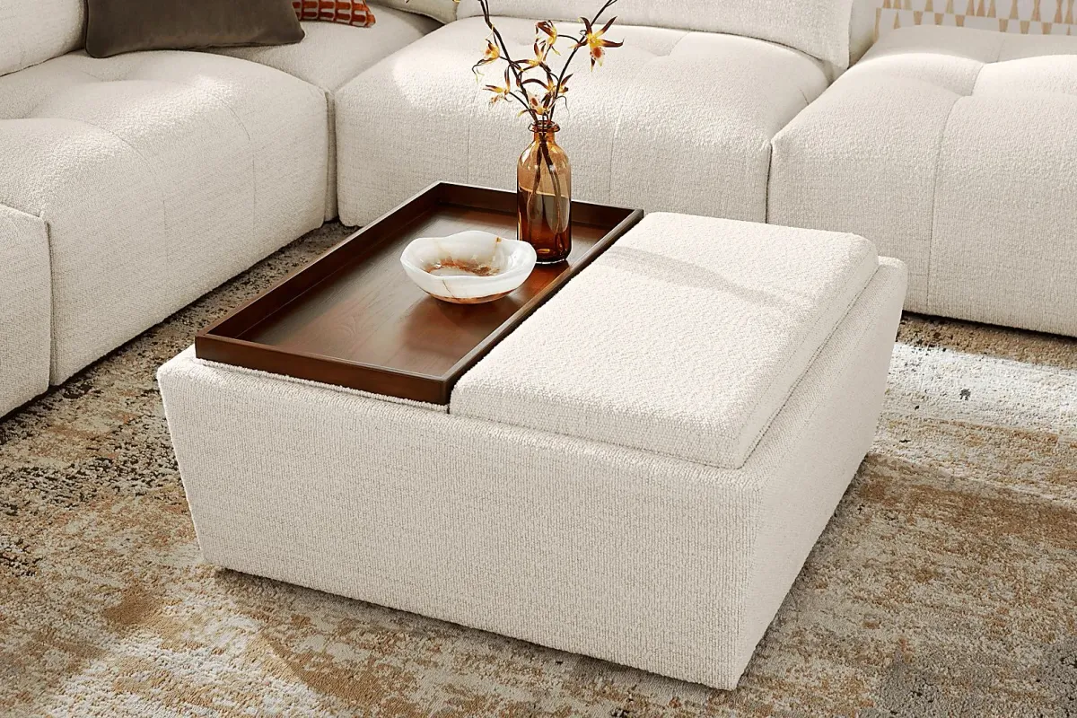 Rogan Place Off-White Storage Ottoman