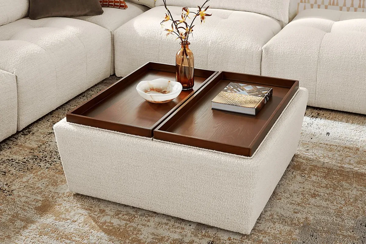 Rogan Place Off-White Storage Ottoman