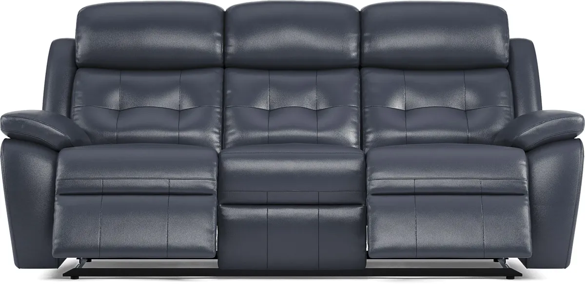 Antonin Blue Leather 2 Pc Living Room with Reclining Sofa