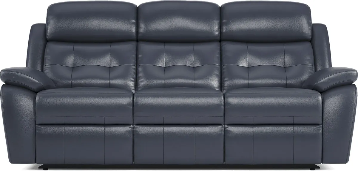 Antonin Blue Leather 2 Pc Living Room with Reclining Sofa