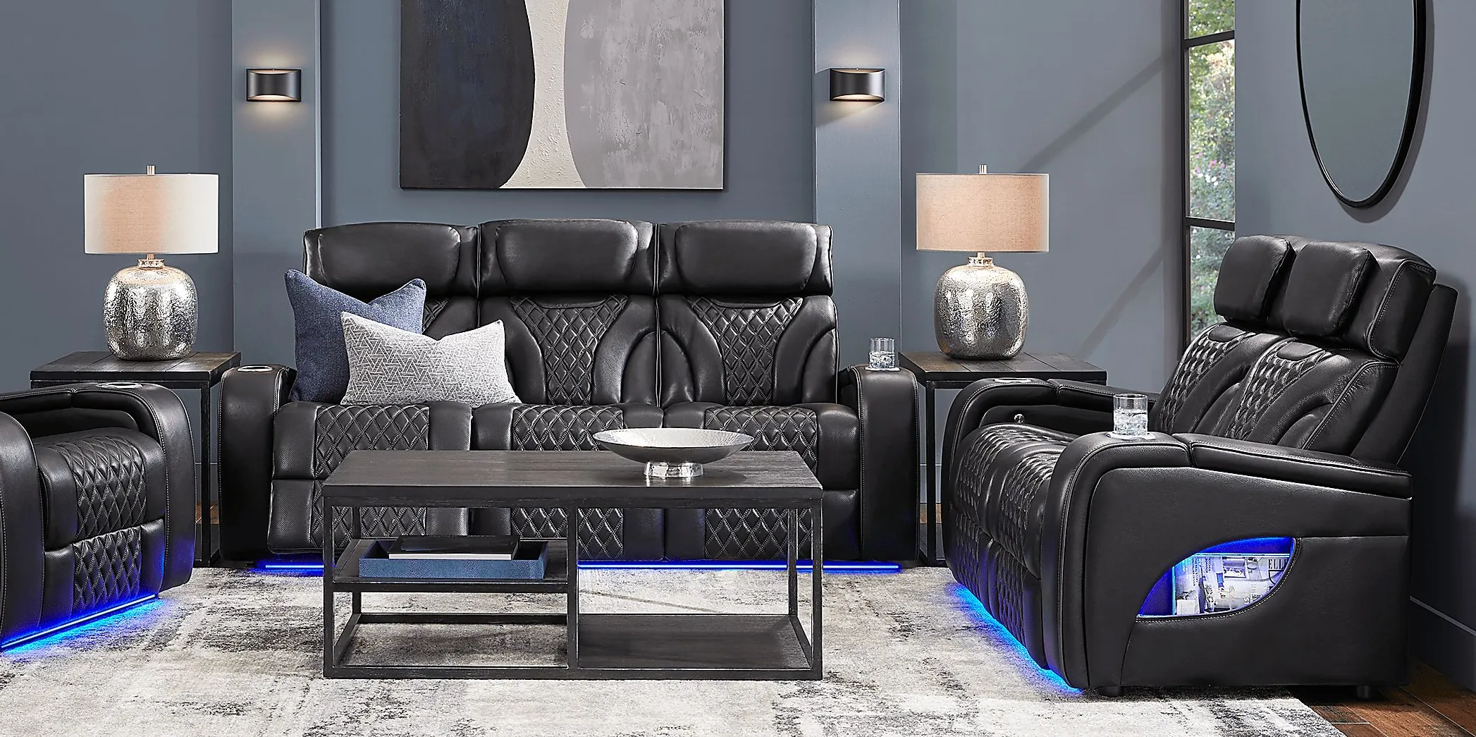 Horizon Ridge Black Leather 8 Pc Living Room with Triple Power Reclining Sofa