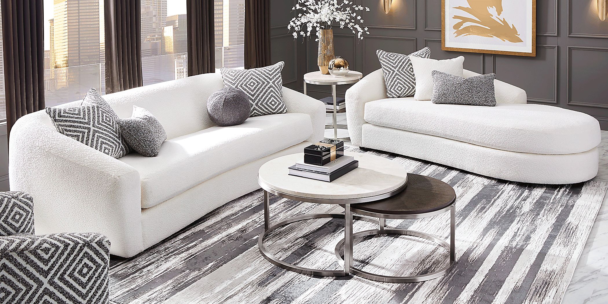 Cindy Crawford Home The Swerve White 8 Pc Living Room