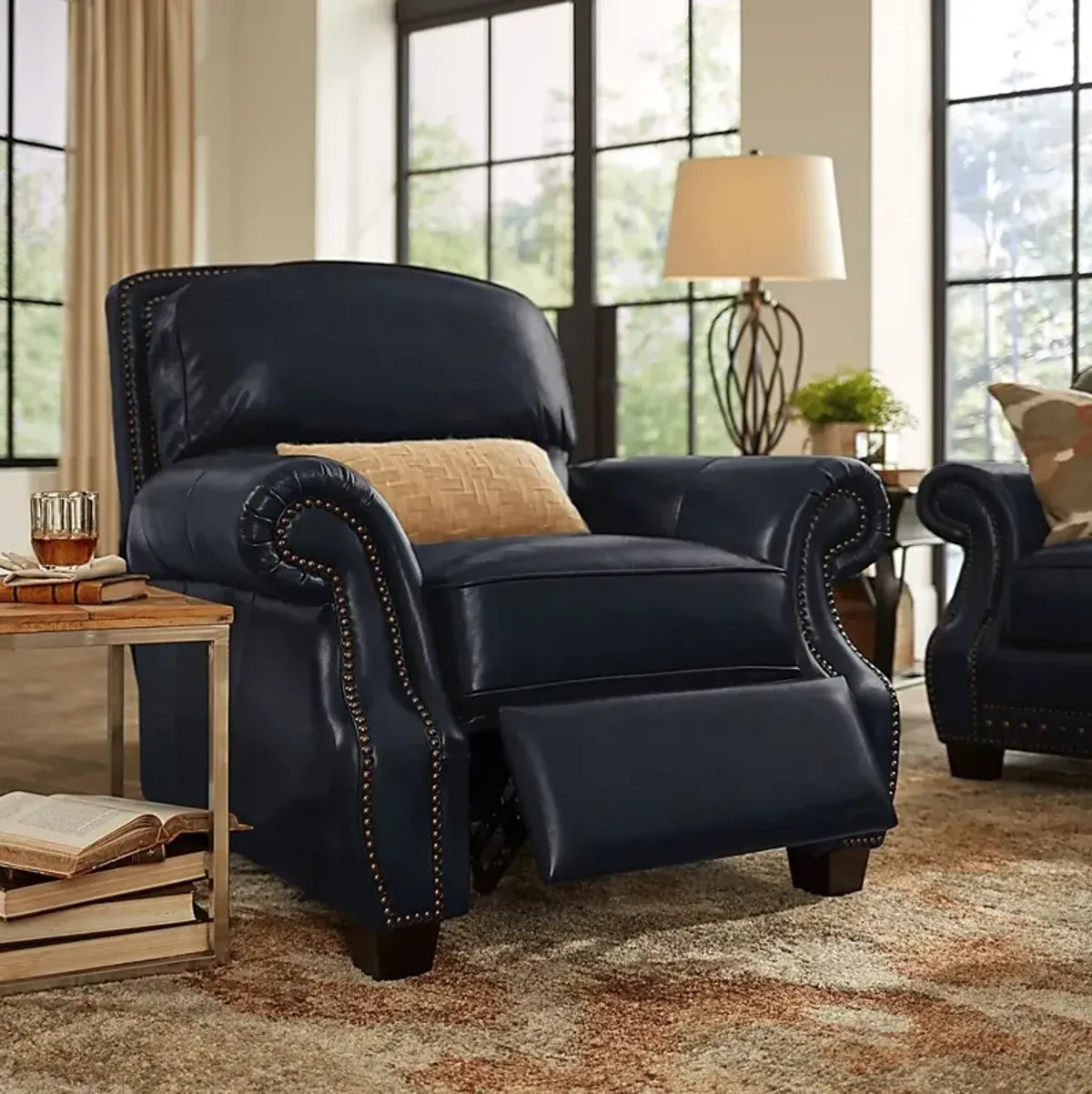 Calvano Blue Leather 3 Pc Living Room