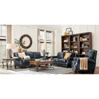 Calvano Blue Leather 3 Pc Living Room