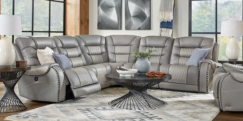 Headliner Gray Leather 5 Pc Dual Power Reclining Sectional Living Room