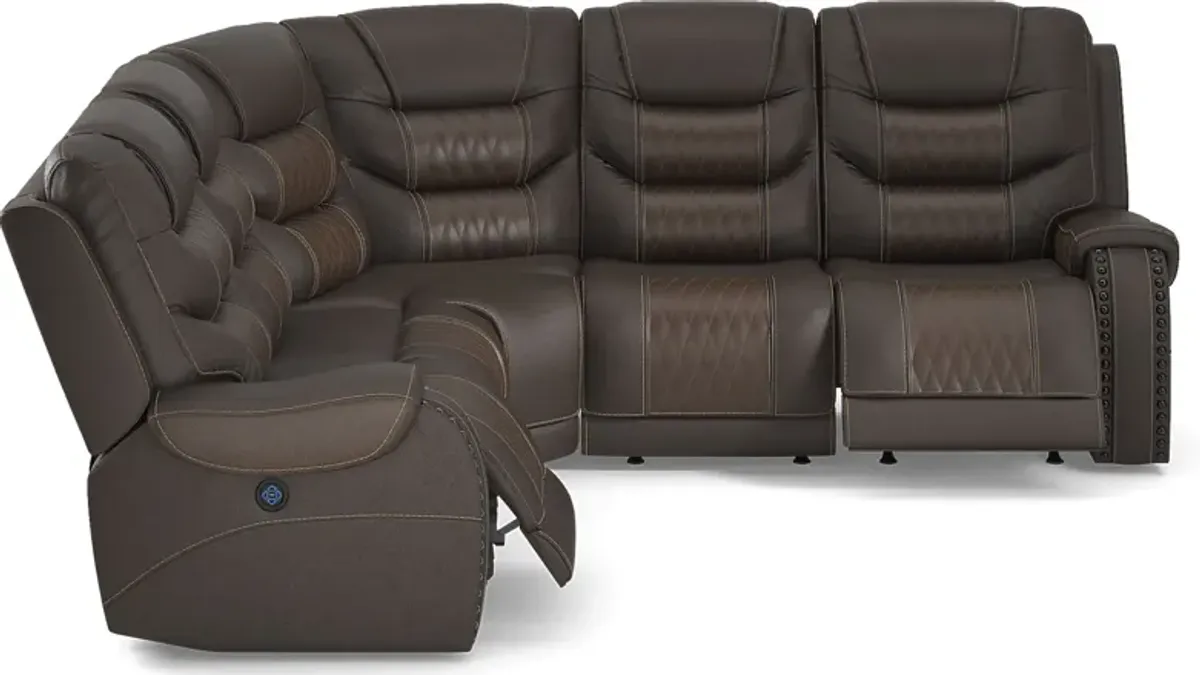 Headliner Brown Leather 8 Pc Dual Power Reclining Sectional Living Room