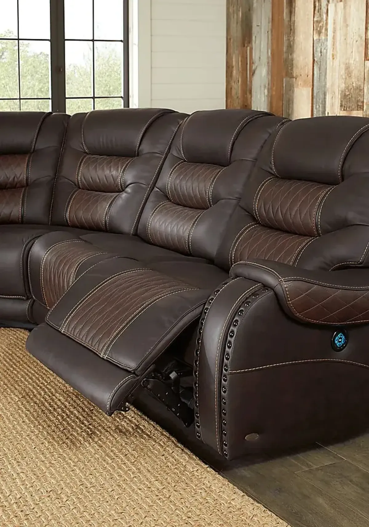 Headliner Brown Leather 8 Pc Dual Power Reclining Sectional Living Room