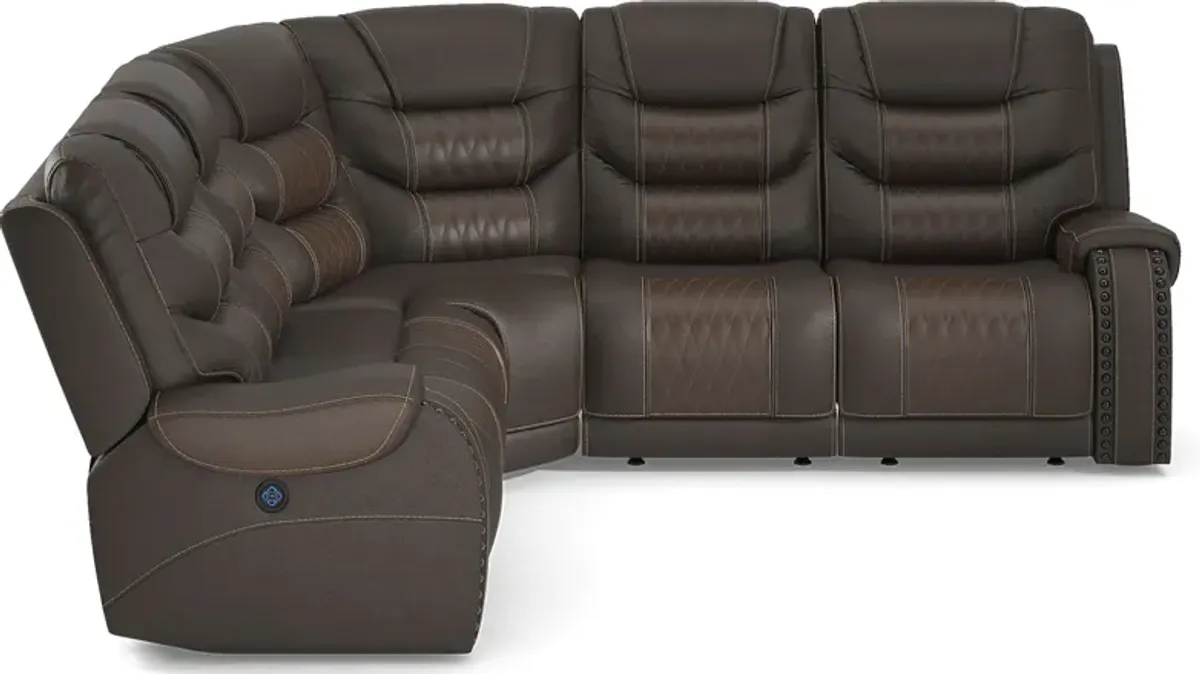 Headliner Brown Leather 8 Pc Dual Power Reclining Sectional Living Room