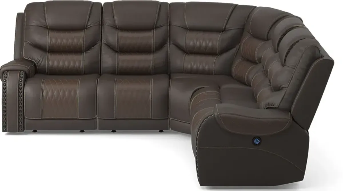 Headliner Brown Leather 8 Pc Dual Power Reclining Sectional Living Room