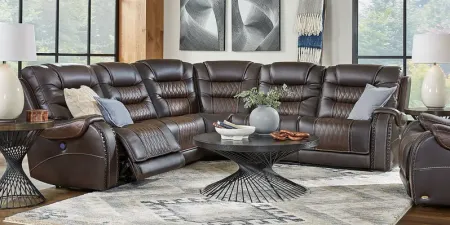 Headliner Brown Leather 5 Pc Dual Power Reclining Sectional Living Room