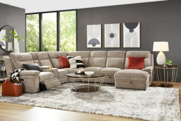 Anaheim Latte 6 Pc Dual Power Reclining Sectional